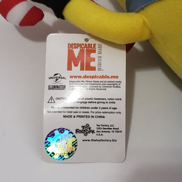 Despicable Me Minion Stuart Candy Cane Christmas Yellow Plush Soft Toy Factory - Picture 7 of 13